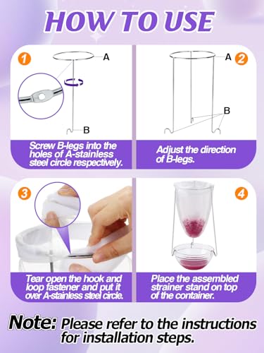 Stable Jelly Strainer Stand with 3 Strainer Bags - Reusable Mesh Filter Bags & Stainless Steel Sieve Stand Kit for Straining Nut Milk Cheese Juice Greek Yogurt, 1 Set