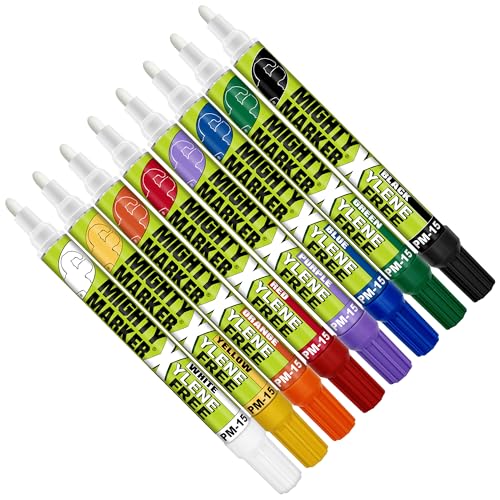 PM-15, Eco-Friendly Paint Marker, Alcohol-Based & Xylene-Free, Waterproof & Permanent, 10ml, 2.3mm Tip, 8 Bonus Tips, Made in USA, Assorted 8 Pack - color: White, Yellow, Orange, Red, Purple, Blue, Green, Black