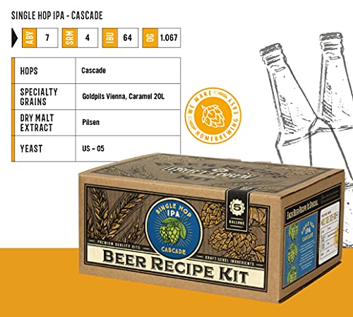 Craft a Brew - Beer Recipe Kit - Single Hop IPA-Cascade - Home Brewing Ingredient Refill - Beer Making Supplies - Includes Hops, Yeast, Malts, Extracts - 5 Gallons - color: Single Hop IPA