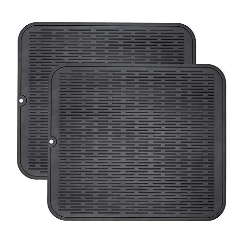 ZLR 2 Pcs Heavy-Duty Silicone Dish Drying Mat (16" x 18" / 401 x 455mm) - XL Family-Size Thick 5mm Drainboard for Pots, Pans & Heavy Cookware - Oversized Trivet & Counter Protector, Non-Slip (Black) - color: Black, size: 18" x 16"
