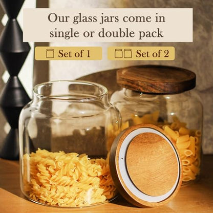 Labina Glass Storage Container Airtight Food Jars Kitchen Canister with Wood Lids, 54 Oz (1600ml) Wide Mouth Pantry Organization Glass Jar for Flour, Sugar, Cookie, Spagetti, Nuts and Candy - size: C1: 54 Oz 1 pcs