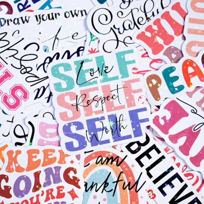 50 Holographic Motivational Quote Stickers – Inspirational Positive Life Affirmations for Scrapbook, Laptop, Water Bottle, Journal – Uplifting Quotes for Self-Care, Encouragement, Daily Motivation - color: Holographic Quotes
