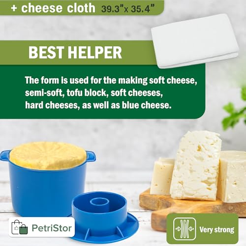 Cheese Mold for Cheese Making Cheese with Follower 1/2 gal Blue - Cheesemaking Supplies - Cheese Form Mold - Cheese Making Basket - Molde Para Queso Casero - Cheese Press Mold - Maker Mold Cheese