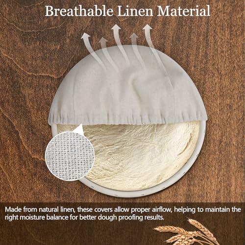 10 PC Bread Proofing Cloth Covers – 5 Oval 10" & 5 Round 9" Reusable Banneton Liners – Sourdough Basket Fabric Covers for Dough Fermentation – Natural Unbleached Cotton – Fits Most Proofing Baskets