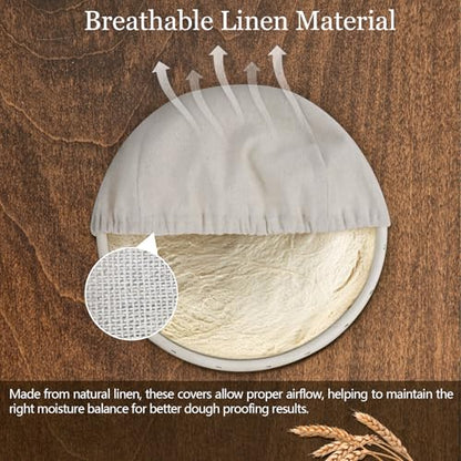 10 PC Bread Proofing Cloth Covers – 5 Oval 10" & 5 Round 9" Reusable Banneton Liners – Sourdough Basket Fabric Covers for Dough Fermentation – Natural Unbleached Cotton – Fits Most Proofing Baskets