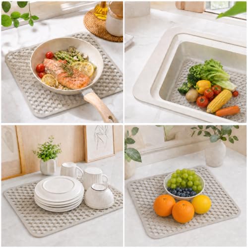 Silicone Sink Mat for Kitchen, Honeycomb Design Drain Protector for Bottom of Stainless Steel Sink, Anti-Scratch & Non-Slip, Heat Resistant Dish Drying Rack, Grey