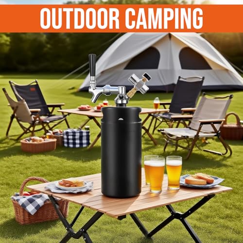 Stainless Steel Mini Keg Growler, 128oz Matte Black Mini Beer Keg, Carbonated Beer Growler Mini Kegerator with Non-Slip Keg Cap & Silicone Hose, Portable Beer Growler for Picnic Party