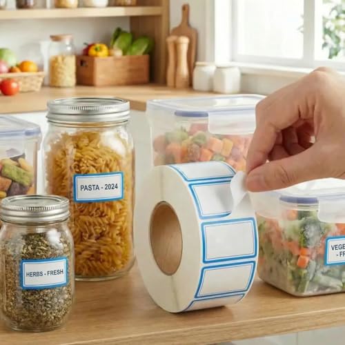 1000 Pcs Freezer Labels for Food Containers, 40x25mm Removable Food Storage Stickers, No Residue Waterproof Write-on Mason Jar Labels for Refrigerator & Kitchen Organization, Blue Border (Blue) - color: 1000pcs- Blue