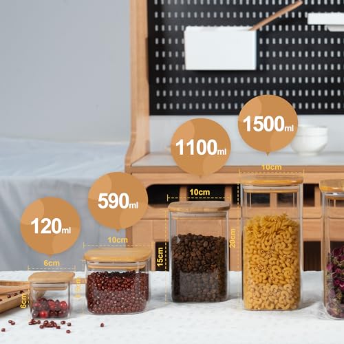 D2scrma 4oz Airtight Square Spice Containers with Bamboo Lid Set of 12 (120ml) with Black Lables Storage Stackable Spice Jar, Kitchen Canister for Sugar, Tea, Flour, Salt and Seasonings - size: 4oz*12