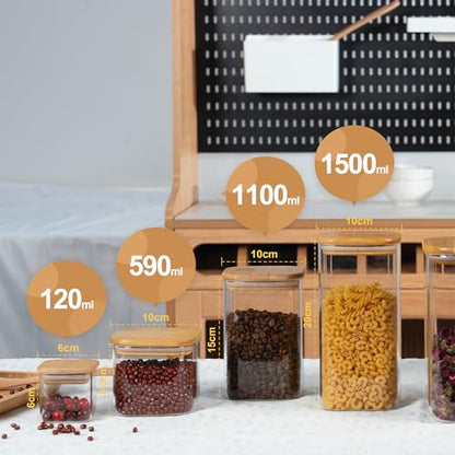 D2scrma 4oz Airtight Square Spice Containers with Bamboo Lid Set of 12 (120ml) with Black Lables Storage Stackable Spice Jar, Kitchen Canister for Sugar, Tea, Flour, Salt and Seasonings - size: 4oz*12