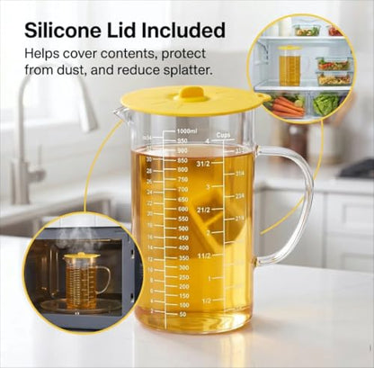 Borosilicate Glass Measuring Cup, 4-Cup Glass Measuring Cup with Spout, Microwave Safe, Dishwasher Safe, Easy Read Scale for Coffee Brewing, Baking, Cooking, Heating and Meal Prep. - size: 4cup/1000ml