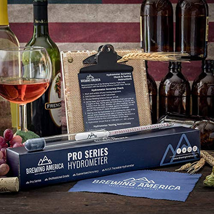 Brewing America American-Made Specific Gravity Hydrometer Alcohol ABV Tester - Pro Series Fermentation Testing Homebrew: Beer, Wine, Cider, Mead - Triple Scale Hydrometer
