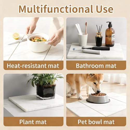 Stone Drying Mat for Kitchen Counter,Foldable (White (3-fold), 24" × 16") | Large Quick-Dry Diatomaceous Earth Dish Drying Mat with PU Non-Slip Base,for Bottles Cups Dishes - color: White (3-fold)