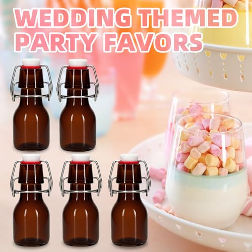 3Pcs 2oz Swing Top Glass Bottles,Flip Top Glass Bottle with Lids Sealable Kombucha Bottle for Brew Beer Syrup Vanilla Extract Air Tight Bottles (Amber) - color: Amber