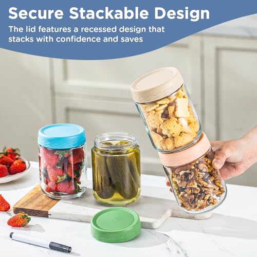 DRKIO 16 Oz Overnight Oats Containers with Lids - 4 Pack Glass Storage Jars with Airtight Lids Wide Mouth Mason Food Jars Great for Meal Prep Salad Chia Pudding Snacks Yogurt Sugar Spice Cereal - color: 16 Oz - 4 Colors