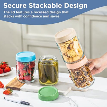 DRKIO 16 Oz Overnight Oats Containers with Lids - 4 Pack Glass Storage Jars with Airtight Lids Wide Mouth Mason Food Jars Great for Meal Prep Salad Chia Pudding Snacks Yogurt Sugar Spice Cereal - color: 16 Oz - 4 Colors