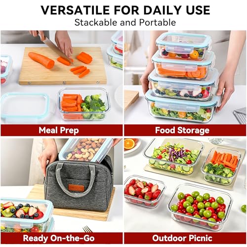 GEHE 4 Pack Large Glass Storage Containers with Airtight Lids, 78/52/36/22oz Glass Meal Prep Food Storage Containers for Baking, Storing, Leakproof, BPA Free, Microwave/Freezer/Dishwasher Safe