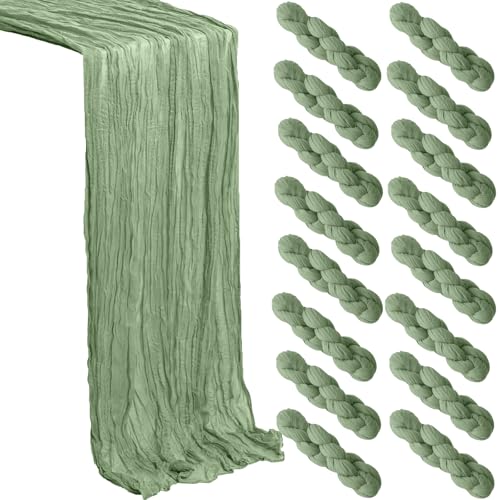 Sage Green Cheesecloth Table Runner 16 Pack, 21x120 Inch Summer Easter Gauze Table Runner-Rustic Cheese Cloth Runners for Wedding,Bridal&Baby Shower,Birthday Party,Farmhouse&Holiday Table Decor - color: Sage Green, size: 16Pack
