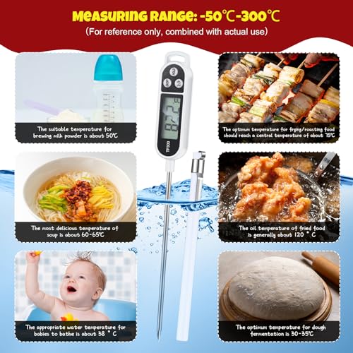 Copkim Meat Food Thermometer Food with Probe Water Liquid Instant Read Digital Thermometer Kitchen Cooking Supplies for Cooking BBQ Milk Yogurt(White) - color: White