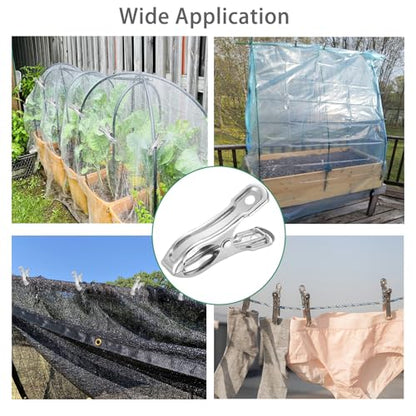 20 Pcs 2inches Gardening Clips for Netting, Greenhouse Clamps Made of Stainless Steel, Have a Strong Grip of Metal Clips, For 3/8'', 1/2'', 3/4'' Garden Hoops or Greenhouse Frame - style: 20Pcs