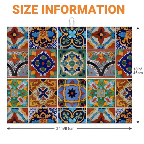 Talavera Mexican Tiles Dish Drying Mat For Kitchen Counter, Super Absorbent Microfiber Dish Drying Pad, Kitchen Gadgets For Easy Clean Multi-Use Large 18"x24" - color: Talavera Mexican Tiles