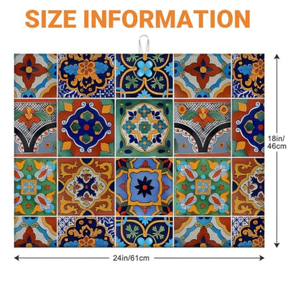 Talavera Mexican Tiles Dish Drying Mat For Kitchen Counter, Super Absorbent Microfiber Dish Drying Pad, Kitchen Gadgets For Easy Clean Multi-Use Large 18"x24" - color: Talavera Mexican Tiles