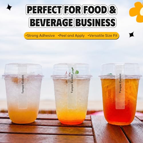 Fulmoon 500 Pack Ultra Clear Tamper Proof Stickers for Drink PP Material Evident Seals Stickers with 1.5" Center Labels 0.75" x 9" for Food Safety Packaging Sealing Delivery Supply