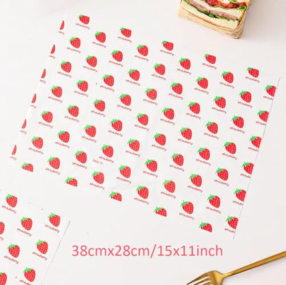 100 Sheets Wax Paper 15 x 11 Inch Greaseproof Sandwich Burger Chips Cuttable Baking Parchment Wraping Paper (Strawberry) - color: Strawberry