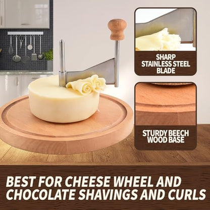 Cheese Curler Beech Wood-Stainless Steel - Best for Tete de Moine Curler and Chocolate Shavings and curls, Girolle Cheese Curler & shaver