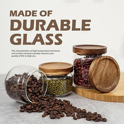 2PCS Small Glass Storage Jars with Airtight Lids, 17 fl oz (500ml) coffee container with Wooden Lid, Glass Pantry Canister for Beans, Rice, Sugar and etc - color: clear- （2PCS，17FL OZ/500ML）