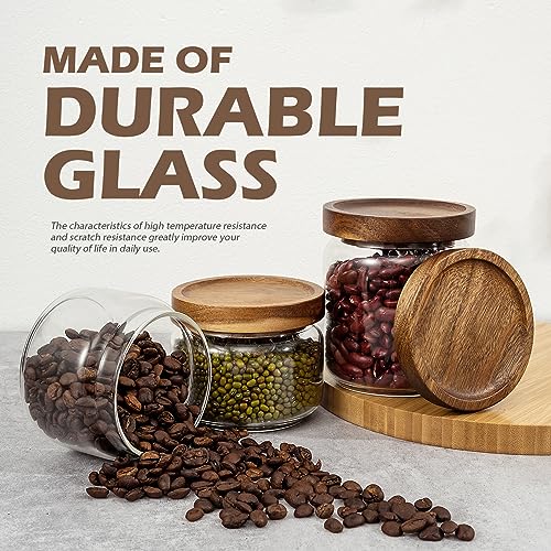 1 PC Small Glass Storage Jars with Airtight Lids, 11 fl oz (300ml) coffee container with Wooden Lid, Glass Pantry Canister for Beans, Rice, Sugar and etc - color: clear-（1PC，11FL OZ/ 300ML）