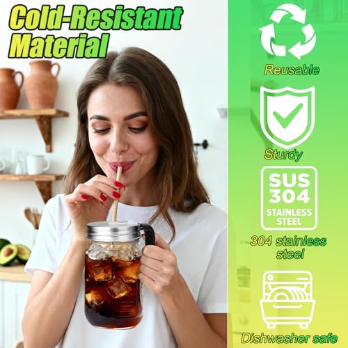 Palksky Mason Jar Lids with Straw Hole & Handle for Regular Mouth Jars, Leak-Resistant Drinking Lids with Extra Silicone Rings, Mason Jar Straw Lids for Iced Coffee, Lemonade, Juice (2 Pack) - style: Regular Mouth Lids with Straw & Handle 2 Packs