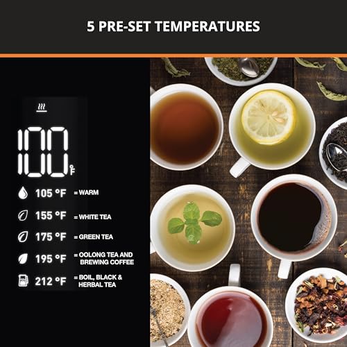 KRUPS Smart Temp Electric Kettle: 1.7L Capacity, 5 Precise Temperature Settings, Digital Display, Cool-Touch Exterior, Cordless Design for Tea and Coffee Lovers - style: Digital Kettle