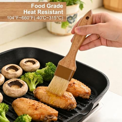2 Pcs Pastry Brush, Natural Bristle Basting Brush, Beech Wooden Handle Basting and BBQ Brushes for Cooking, Butter, Oil, Egg, Marinade, Sauce, Grilling, Baking (1 Inch, 1 1/2 Inch)
