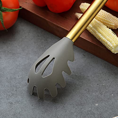 Gold Spaghetti Spoon, Berglander Non-stick Silicone Pasta Server With Titanium Gold Plating Handle, Spaghetti Server For Cooking, Pasta Fork, Noddle Fork, Dishwasher Safe, Easy to Clean - style: k Pasta Server