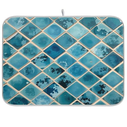 Kcldeci Turquoise Marble Dish Drying Mats for Kitchen 16x18 inch Drying Pad Dish Drainer Mat Kitchen Counter Mat Dish Drainer Mat L - color: Blue, size: 16x18in