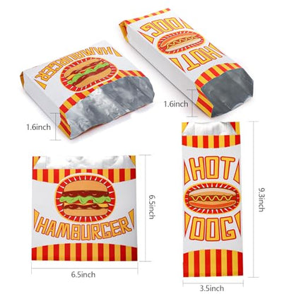 Yarlung 300 Pack Hot Dog Bags and Hamburger Wrappers Set, Grease-proof Food Wrapper Warming Foil Hot Dog Sleeves Retain Heat for Popcorn, Sausages, Party, Snack Bar