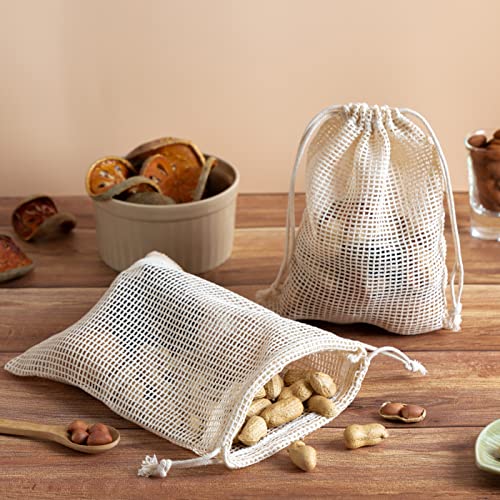 PALTERWEAR 100 Percent Natural Cotton Double Drawstring Mesh Bag For Herbs, Nuts, Spices (5 x 7 Inch - Set of 5) - size: 5 x 7 Inch - Set of 5
