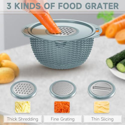 4-1 Strainer with Bowl & Spoons Set - Strainers and Colanders(Patented) - Colanders for kitchen - Food Strainer with New Upgraded Graters & Spoons - Fruit Bowl for Pasta Fruits Veggie- Blue - color: Blue