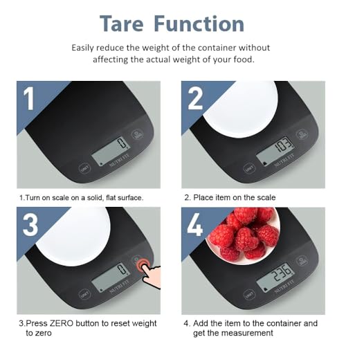 NUTRI FIT Food Scale for Kitchen Scales Digital Weight Grams and Ounces, Baking Scale Accurate for Weight Loss, Cooking, Coffee, Keto Diet, Meal Prep, 0.1oz Ultra Slim Smart Tare Black - color: Carbon Black