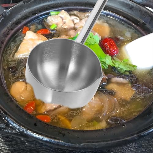 Stainless Steel Soup Ladle Long Handle Water Ladle for Kitchen Cooking Serving Soup Oil Dipping Home Restaurant Canteen Use 10.43X2.36X1.37In