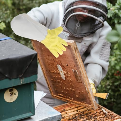 Long Sleeve Beekeeping Gloves with Elastic, High Durability Pu and Canvas Material, Ventilated Heavy Duty Gloves for Beekeepers in Work Scenarios and Gardening