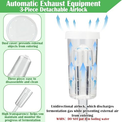Fermentation Kit for Wide Mouth Mason Fermentation Jar, Fermentation Kit with 4 Glass Fermentation Weights,4 Fermenting Lids,4 Airlocks,5 Silicone Gaskets,6 Silicone Grommets, 9 Stickers（No Jars）