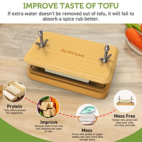 Bamboo Tofu Press, Built in Tofu Strainer and Drip Tray with Cheesecloth- Easily Remove Water from Tofu, Tofu Drainer, Fit for Tofu Size 16oz, Great Gift for Tofu Lover - size: Fit for 8-16oz Tofu