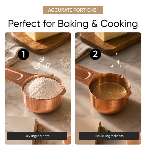 Color Up Measuring Cup Set, 8 Piece – Includes 2 Cup, Copper Finish, Stainless Steel, Accurate for Wet & Dry Ingredients, Embossed Markings, Easy-Pour Spouts, Dishwasher-Safe, Kitchen Essential - color: Copper
