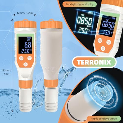 7-in-1 Hydrogen Water Tester, Digital pH TDS EC ORP Salt Temp Meter for Drinking Water, Filtered Water, Juice, Coffee, Hydrogen-Rich Water Bottle Tester