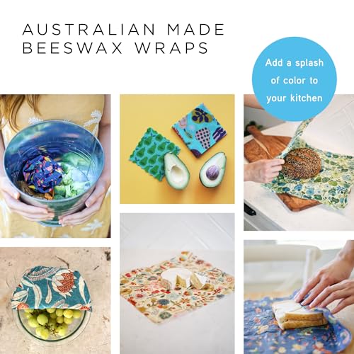 Honeybee Beeswax Wraps - Kitchen Starter Pack - Certified Organic Cotton Beeswax Wrap - Reusable Beeswax Wraps for Food - Plastic Wrap & Sandwich Bags Alternative - 3 Pack - Small, Medium & Large