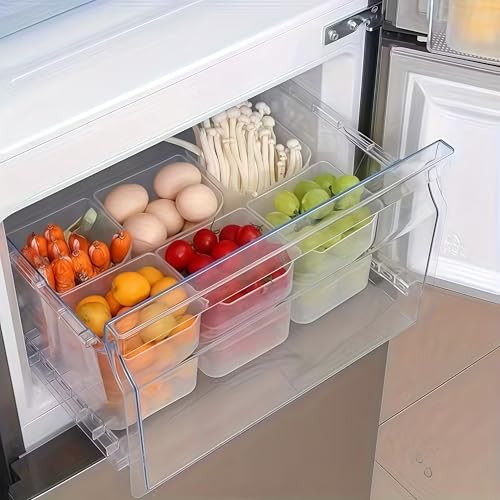 8PCS Refrigerator Storage Bins Clear Plastic Stackable Organizer for Side Door Shelves, Fruits Vegetables Eggs, Kitchen Organization, Transparent