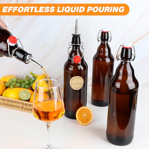 Amber Swing Top Glass Bottles 32 oz, 4 Pack Flip Top Bottles with Airtight Stopper for Home Brewing, Kombucha, Beer, Kefir, Beverages