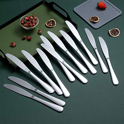 Berglander Dinner Knives Set Of 12, Stainless Steel Shiny Mirror Dinner Knife, Butter Knife Spreader Table Knives Sturdy And Dishwasher Safe - color: B. 12 Pieces